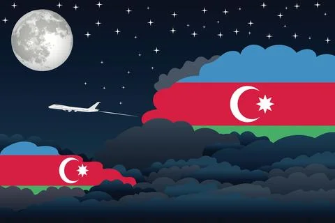 Azerbaijan Night Clouds Airplane Vector Illustration Stock Illustration