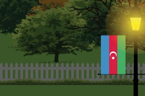 Azerbaijan Night Trees Lamp Vector Illustration Stock Illustration