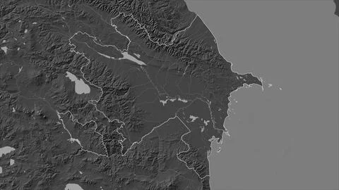 Azerbaijan outlined on a Bilevel elevation map with lakes and rivers Illustrazione stock