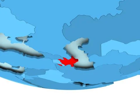 Azerbaijan in red on blue map Stock Illustration