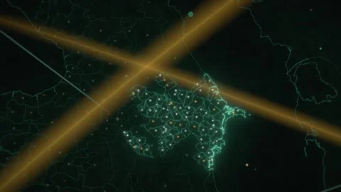 Azerbaijan satellite view network map country lights seamless loop Stock Footage 343379592
