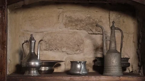 Azerbaijani Traditional Ancient Old Silver made water bowl Stock Footage 253785953