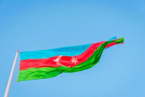 Azeri flag on the pole in wind Stock Photos