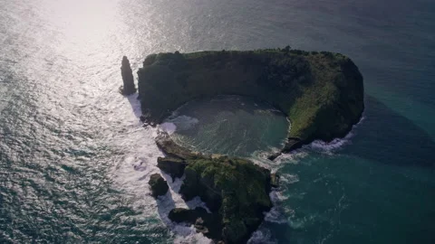 Azores. Drone flying over Vila Franca do Campo volcanic island in atlantic ocean Video stock 201635562