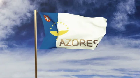 Azores flag with title waving in the wind. Looping sun rises style.  Animation Stock-Footage 48275056