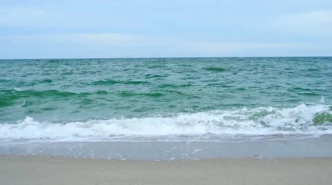 Azov sea, waves touching sandy beach Stock Footage 8765031