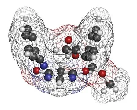 Azoxystrobin fungicide molecule. 3D rendering. Stock-Illustration