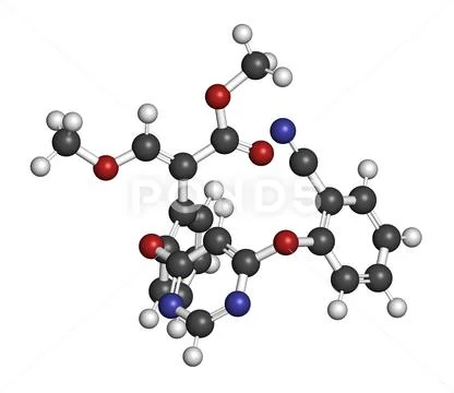 Azoxystrobin fungicide molecule. 3D rendering. ~ Clip Art #158628051