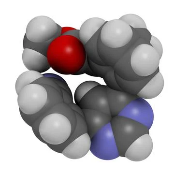 Azoxystrobin fungicide molecule. 3D rendering. Stock-Illustration