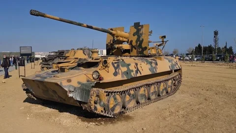 AZP S-60 on the MT-LB armored tracked vehicle - Baku, Azerbaijan, 04-16-2021 Stock Footage 152558742