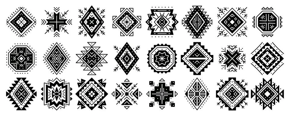Aztec abstract geometric elements. Set of ethnic ornaments. Navajo motifs Stockillustratie