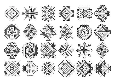 Aztec abstract geometric elements. Set of ethnic ornaments. Navajo motifs 스톡 일러스트