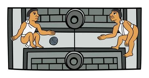Aztec ball players, playing with a rubber ball, in  an H-shaped court Stock Illustration