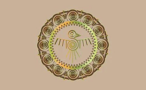 Aztec Bird round frame sign isolated ancient religion symbol Maya animal Stock Illustration