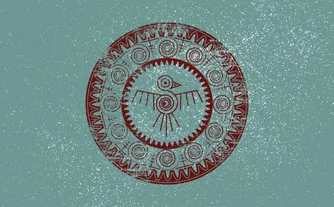 Aztec Bird round frame sign isolated ancient religion symbol. Maya retro Stock Illustration