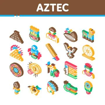 Aztec Civilization Isometric Icons Set Vector Illustrazione stock