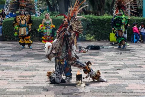 Aztec dance in the forest of Chapultepec Stock Photos