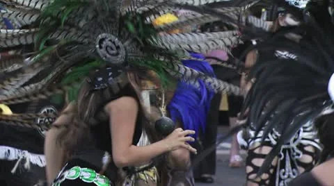 Aztec dancers performing dancing ritual 2 Video stock 19119449