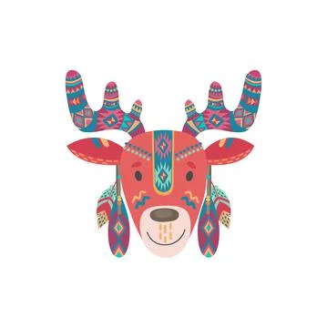 Aztec deer animal face mask with tribal ornament Stock Illustration