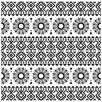 Aztec ethnic seamless pattern design in black and white color. Tribal Ethnic Stock Illustration