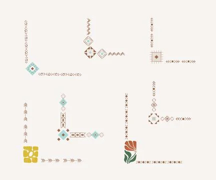 Aztec ethnic vector decorative corner set with native American tribal elements. Stock Illustration