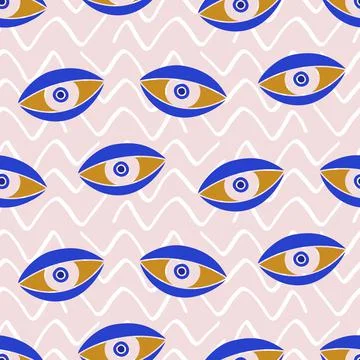 Aztec Evil eyes seamless pattern in blue color Illustrazione stock