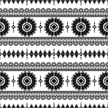 Aztec geometric ethnic seamless pattern in black and white. Stock Illustration