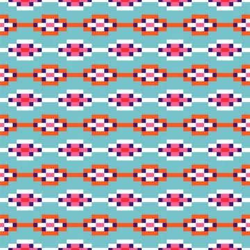 Aztec geometric rows seamless blue pattern pixel blocks shapes texture. Stock Illustration