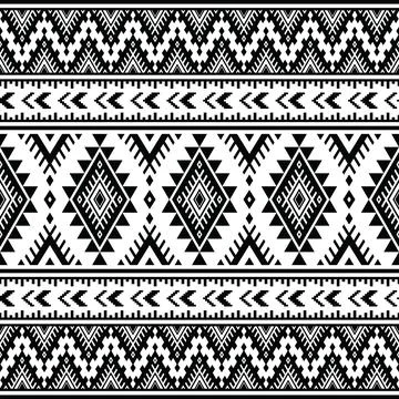 Aztec geometric seamless ethnic pattern. Folk monochrome style. Stock Illustration