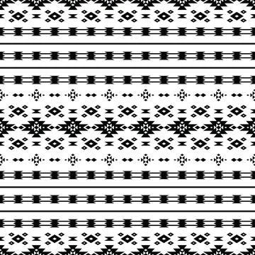 Aztec geometric seamless ethnic pattern in black and white color. Stock Illustration