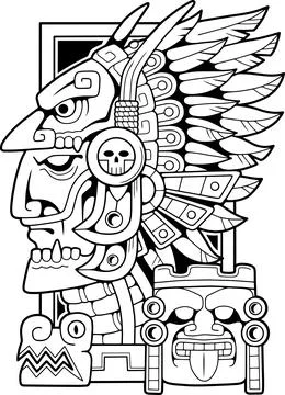 Aztec god ethnic pattern coloring Stock Illustration