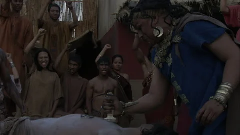Aztec human sacrifice having it's heart ripped out - Reenactment Stock Footage 202911525