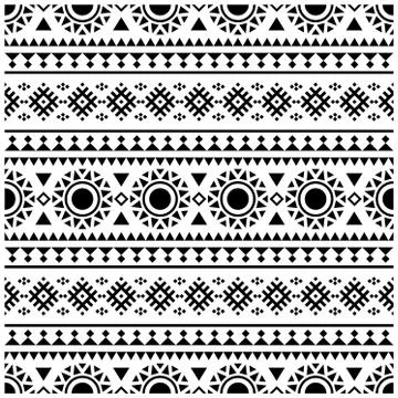 Aztec Ikat ethnic pattern vector in black and white color Stock Illustration