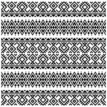 Aztec Ikat ethnic pattern vector in black and white color Stock Illustration
