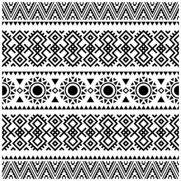 Aztec Ikat ethnic pattern vector in black and white color Stock Illustration
