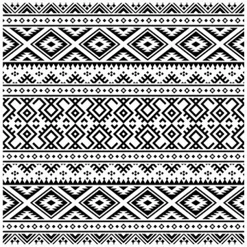 Aztec Ikat ethnic pattern vector in black and white color Stock Illustration