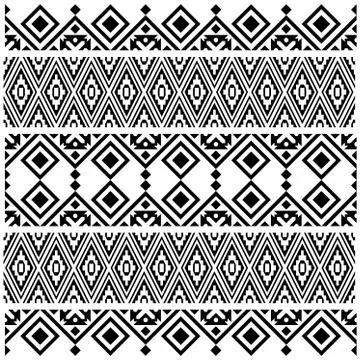 Aztec Ikat ethnic pattern vector in black and white color Stock Illustration