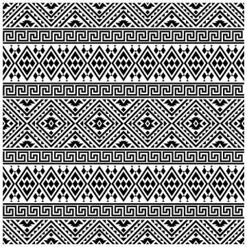 Aztec Ikat ethnic pattern vector in black and white color. Seamless Ethnic Pa Stock Illustration