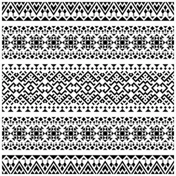 Aztec Ikat ethnic pattern vector in black and white color. Seamless Ethnic Pa Stock Illustration