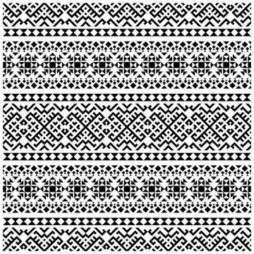 Aztec Ikat ethnic pattern vector in black and white color. Seamless Ethnic Pa Stock Illustration