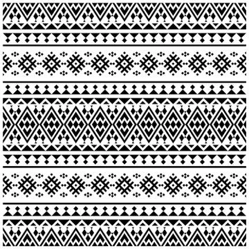 Aztec Ikat ethnic pattern vector in black and white color. Seamless Ethnic Pa Stock Illustration