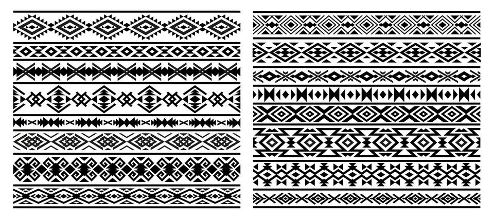 Aztec, Mayan Mexican borders patterns, ornaments Illustrazione stock