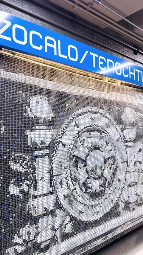 Aztec mosaic representation at metro station Видео 345853217