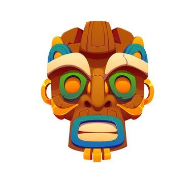 Aztec native wooden mask computer game icon Stock Illustration