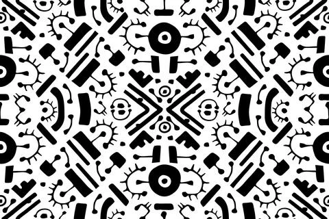 Aztec or fantasy seamless pattern. Vector black white endless design for Stock Illustration