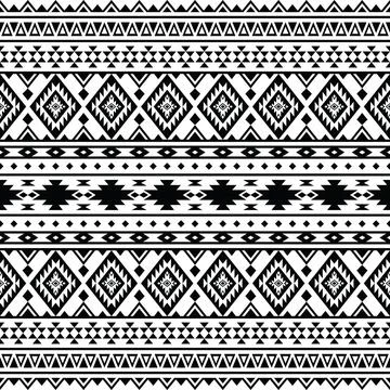 Aztec seamless ethnic pattern vector illustration. Black and white colors. Stock Illustration