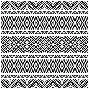 Aztec seamless pattern background design vector in black white color Stock Illustration
