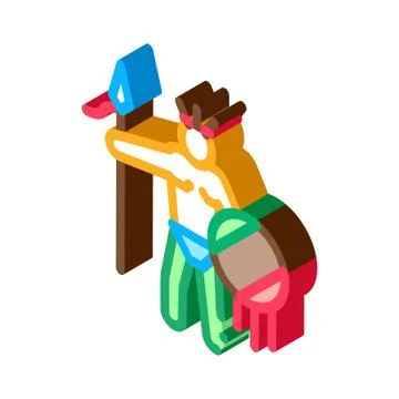 Aztec with Spear and Shield Outline Illustration Stock Illustration