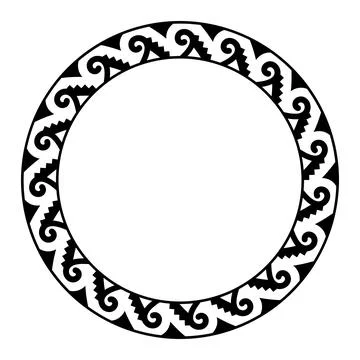 Aztec spiral step fret pattern, circle frame with fish hook and steps motif Stock Illustration