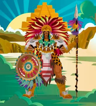 Aztec strong warrior with spear 스톡 일러스트